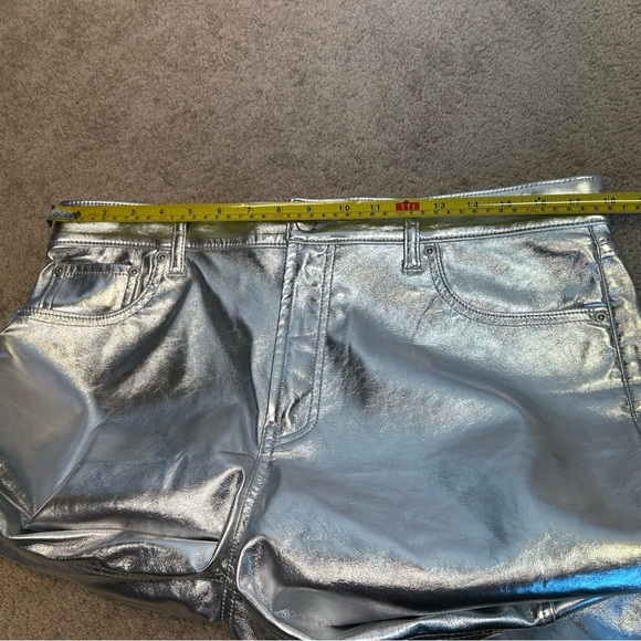 GAP Metallic Silver High Rise Vegan Faux Leather Cheeky Straight Pants Sz 16 - Picture 6 of 10